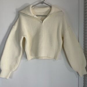 Elegant Cream Half-Zip Turtleneck Sweater